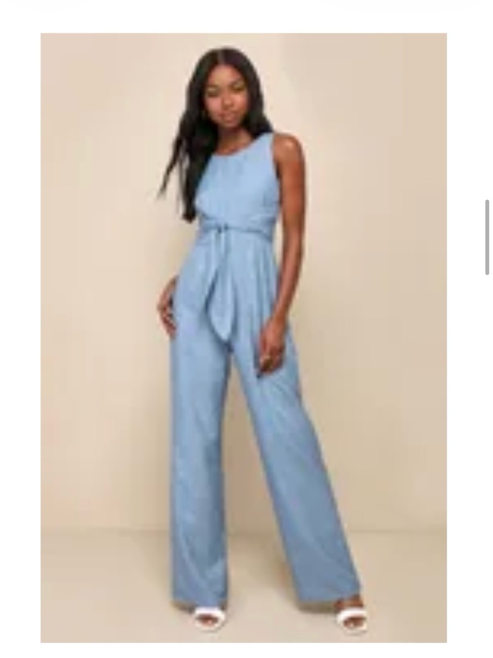 NWT Lulus Blue Chambray Wide Leg Jumpsuit Tie Waist Sleeveless XL